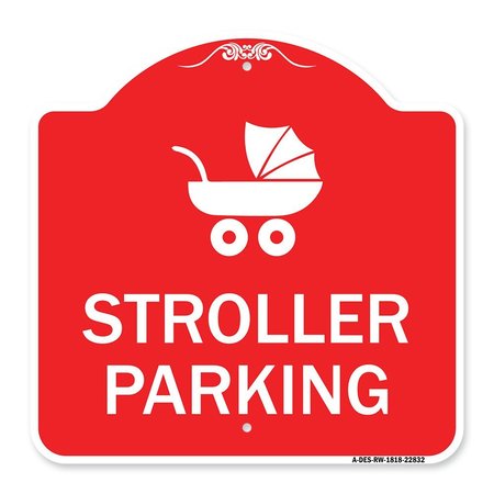 SIGNMISSION Stroller Parking With Graphic, Red & White Aluminum Architectural Sign, 18" x 18", RW-1818-22832 A-DES-RW-1818-22832